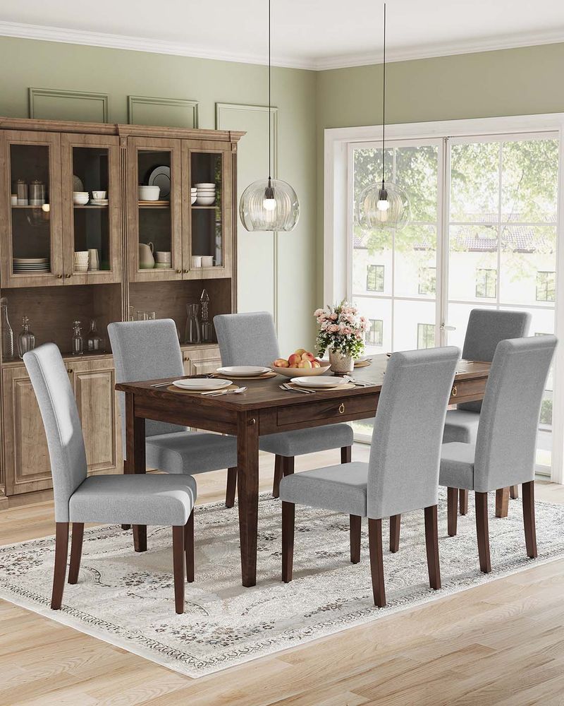 Eetkamerstoelen Set van 2 – Gestoffeerde Zitting – Houten Poten – Ergonomische Rugleuning – Klassiek Design - Image 4