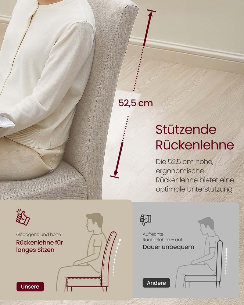 Eetkamerstoelen Set van 2 – Gestoffeerde Zitting – Houten Poten – Ergonomische Rugleuning – Klassiek Design - Image 7