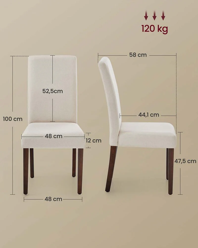 Eetkamerstoelen Set van 2 – Gestoffeerde Zitting – Houten Poten – Ergonomische Rugleuning – Klassiek Design - Image 8