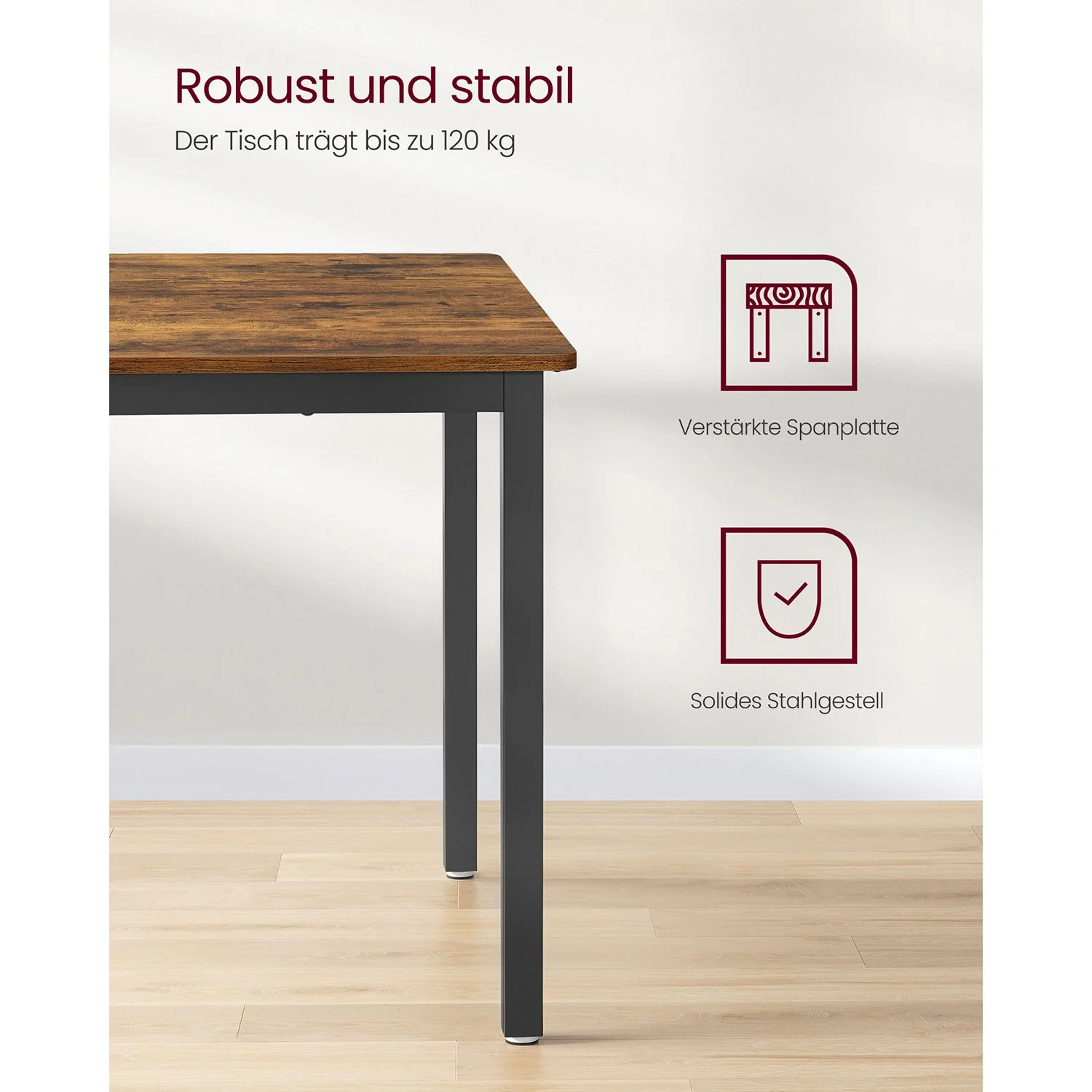 Eettafels – 70 x 110 x 77 cm – Voor 4 personen – Spaanplaat en staal – Industrieel design - Image 3