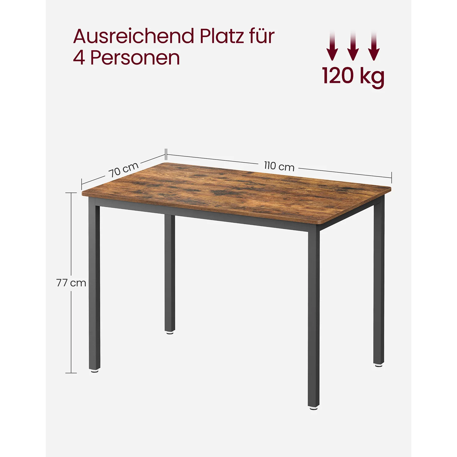 Eettafels – 70 x 110 x 77 cm – Voor 4 personen – Spaanplaat en staal – Industrieel design - Image 6