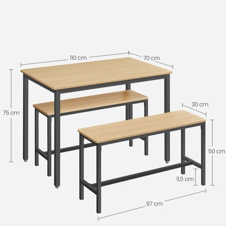Eettafel Set - Eettafel met 2 Bankjes - Keukenset met 2 Eetstoelen - Image 3