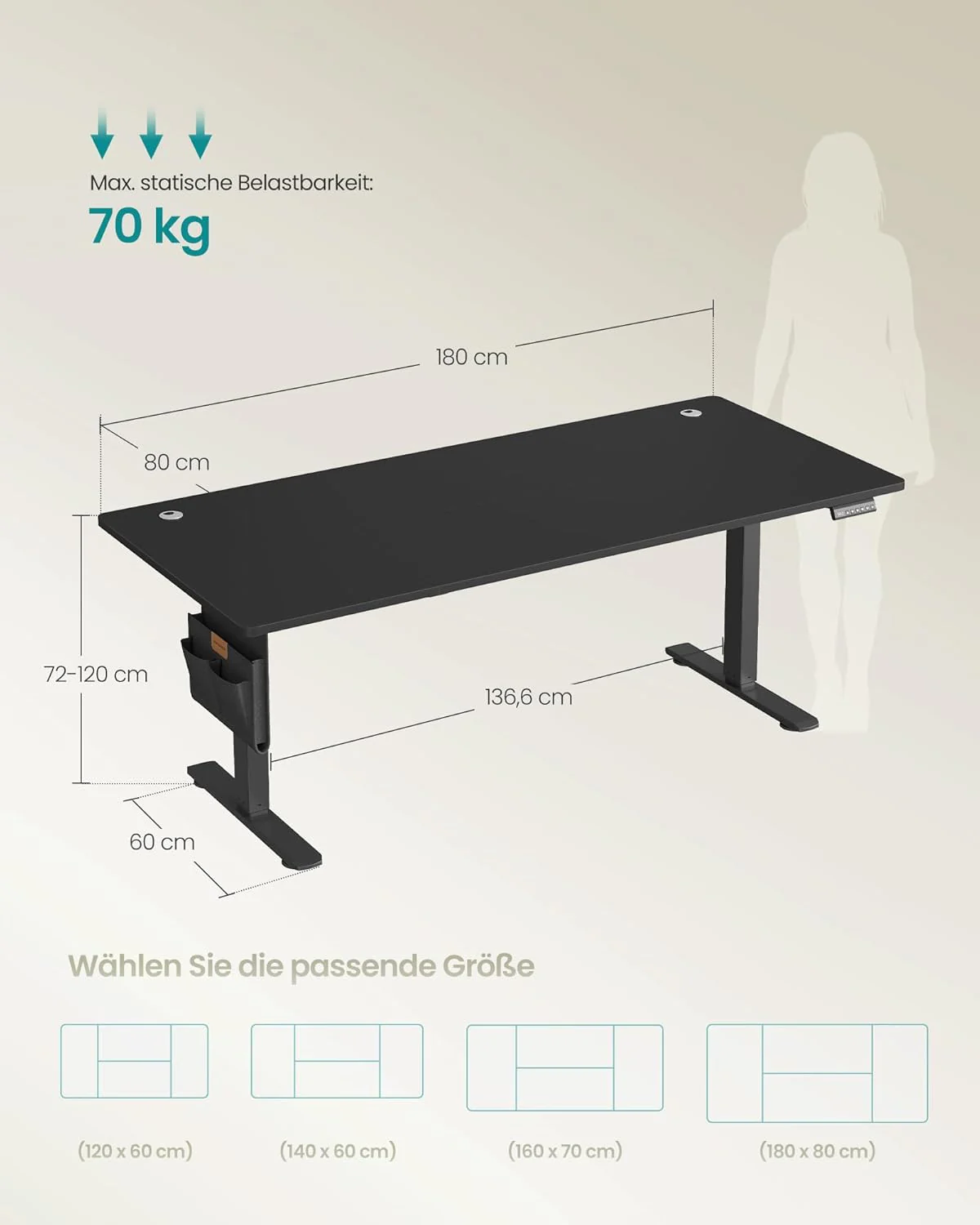 Elektrisch in Hoogte Verstelbaar Bureau – 4 Geheugenstanden – USB-C Snellader - 120 t/m 180 x 80 cm - Image 11