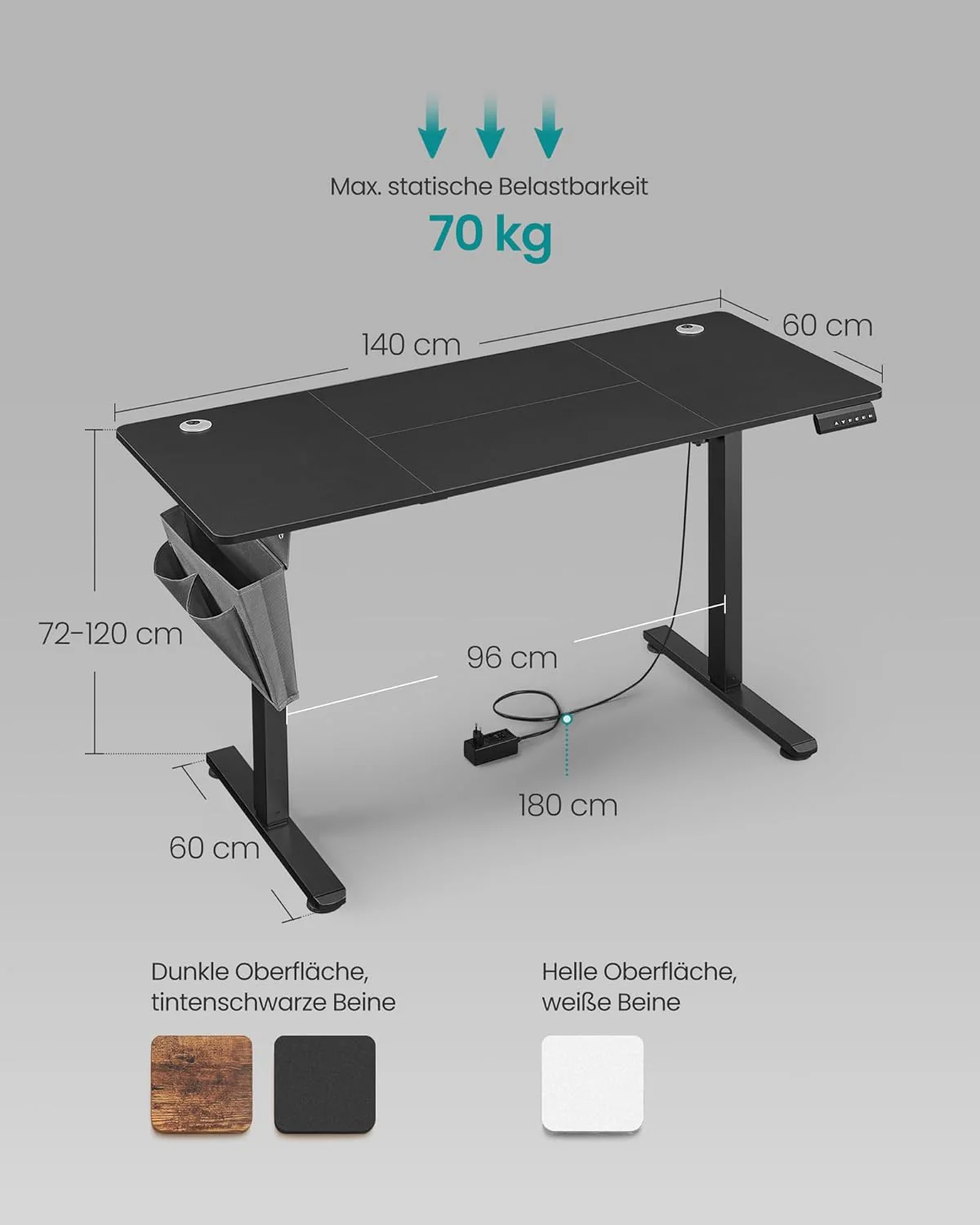 Elektrisch in Hoogte Verstelbaar Bureau – 4 Geheugenstanden – USB-C Snellader - 120 t/m 180 x 80 cm - Image 9