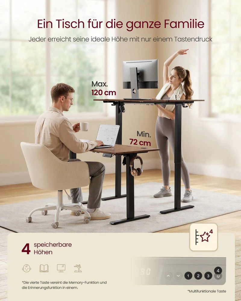 Elektrisch Verstelbaar Bureau – Zit-Sta Bureau – 72 tot 120 cm – Geheugenfunctie – Kabelbeheer – Industrieel Design - Image 4