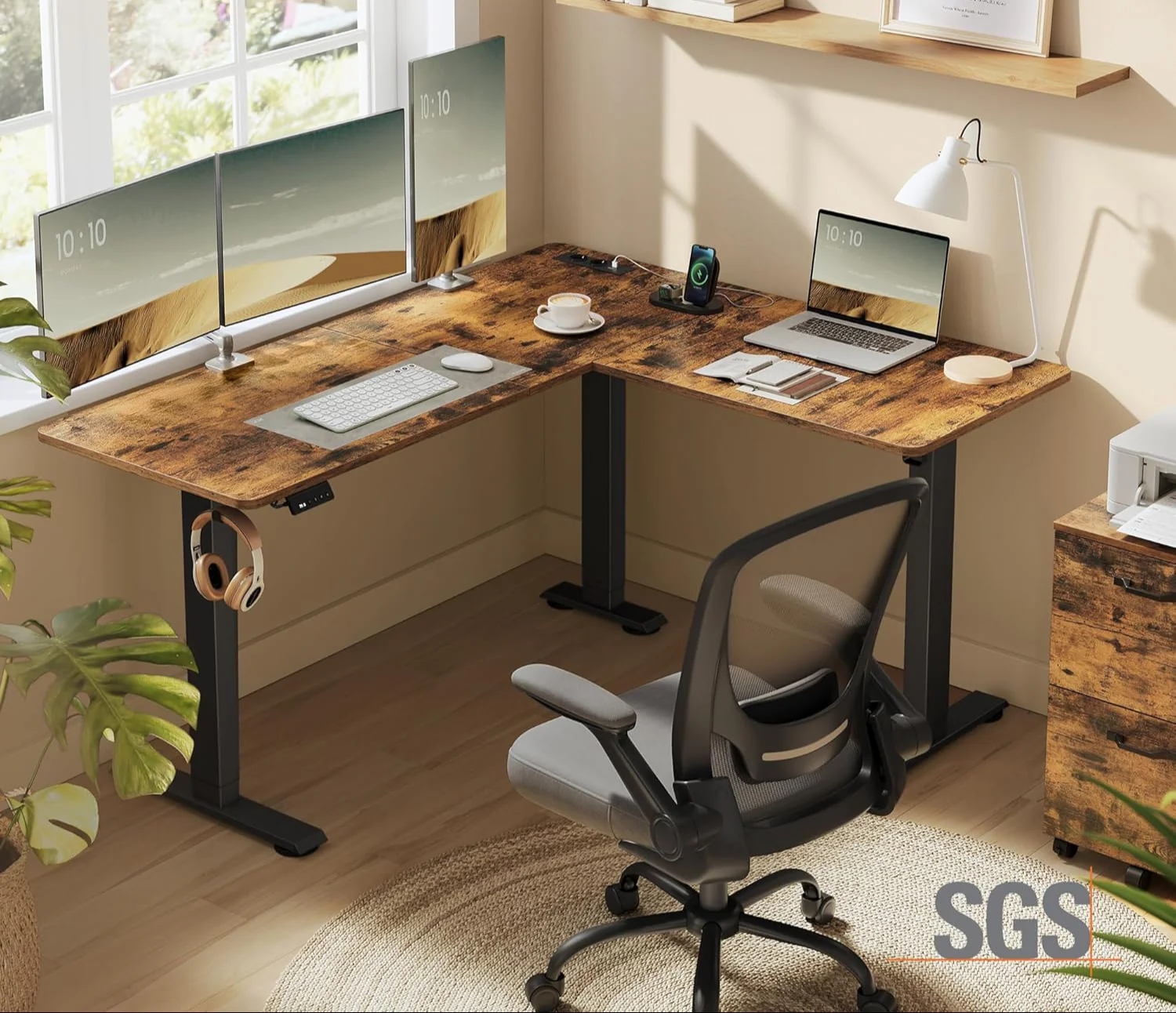 Elektrisch Verstelbaar Hoekbureau – L-Vormig – 140 x 160 cm – Ingebouwde Stopcontact en USB – Geheugenfunctie – 72-120 cm Hoogte - Image 3
