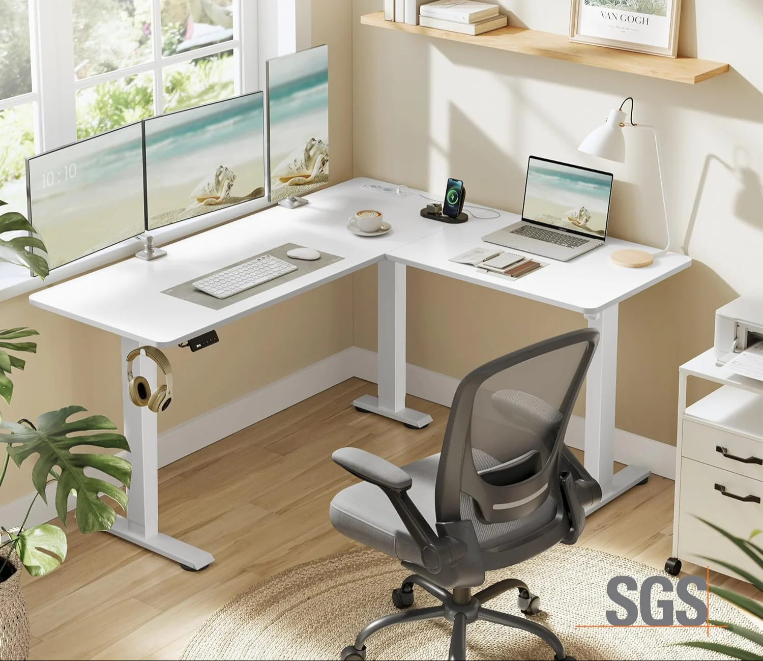 Elektrisch Verstelbaar Hoekbureau – L-Vormig – 140 x 160 cm – Ingebouwde Stopcontact en USB – Geheugenfunctie – 72-120 cm Hoogte - Image 4