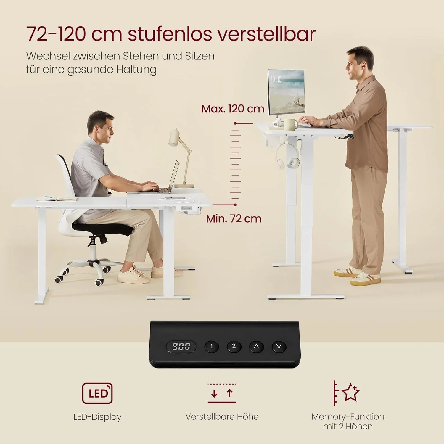 Elektrisch Verstelbaar Hoekbureau – L-Vormig – 140 x 160 cm – Ingebouwde Stopcontact en USB – Geheugenfunctie – 72-120 cm Hoogte - Image 7