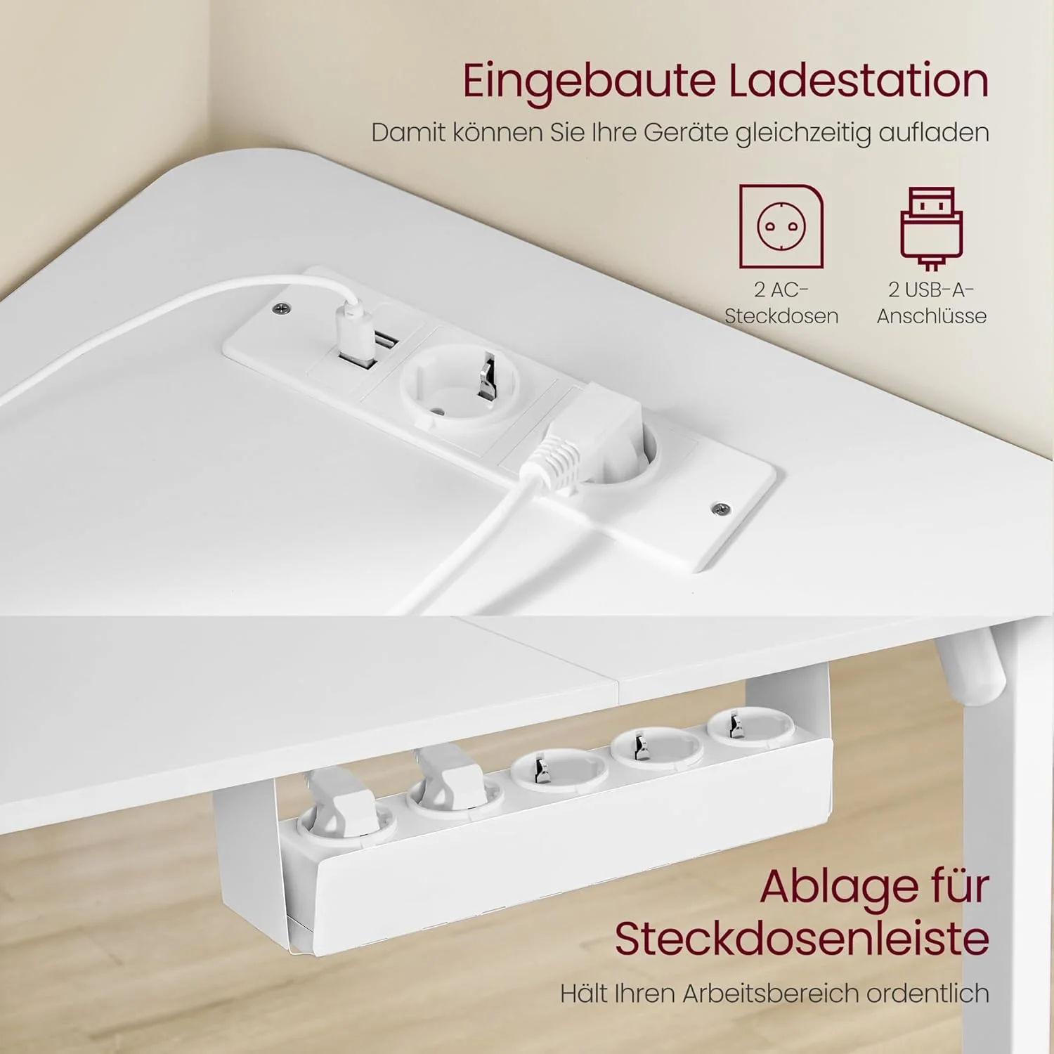 Elektrisch Verstelbaar Hoekbureau – L-Vormig – 140 x 160 cm – Ingebouwde Stopcontact en USB – Geheugenfunctie – 72-120 cm Hoogte - Image 8