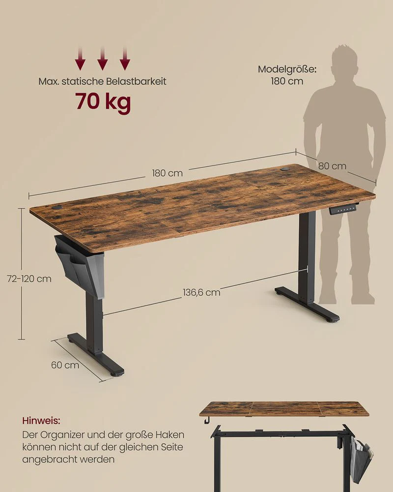 Elektrisch Zit-Sta Bureau 180 x 80 cm – In Hoogte Verstelbaar – Met Kabelbeheer - Image 9