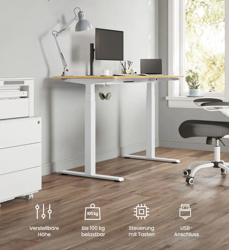 Elektrisch Zit-Sta Bureau Onderstel – Dubbele Motor – Verstelbaar in Hoogte en Breedte – Tot 100 kg Draagvermogen – Met Controller, USB-poort en Wielen - Image 3