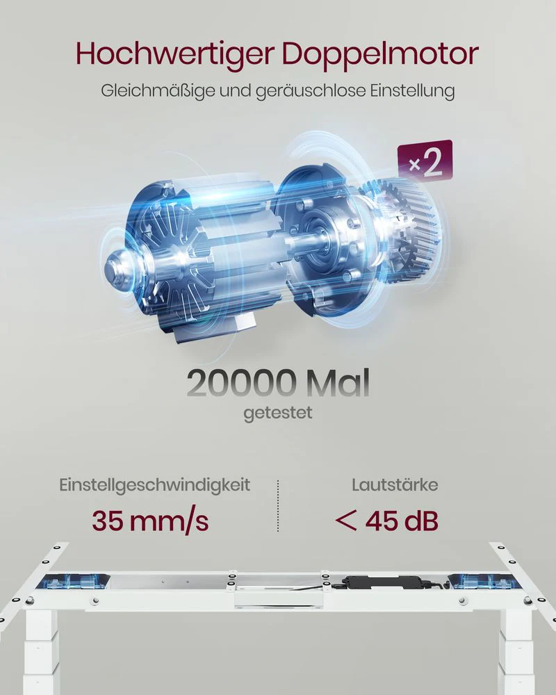 Elektrisch Zit-Sta Bureau Onderstel – Dubbele Motor – Verstelbaar in Hoogte en Breedte – Tot 100 kg Draagvermogen – Met Controller, USB-poort en Wielen - Image 7