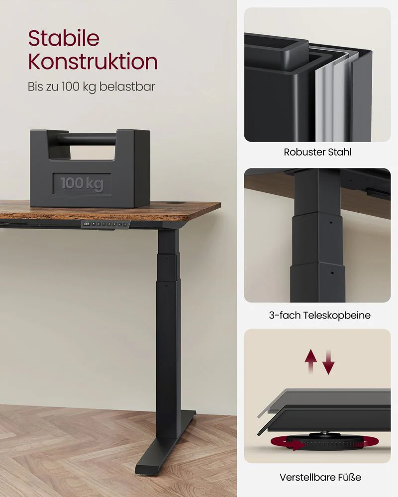 Elektrisch Zit-Sta Bureau Onderstel – Dubbele Motor – Verstelbaar in Hoogte en Breedte – Tot 100 kg Draagvermogen – Met Controller, USB-poort en Wielen - Image 9