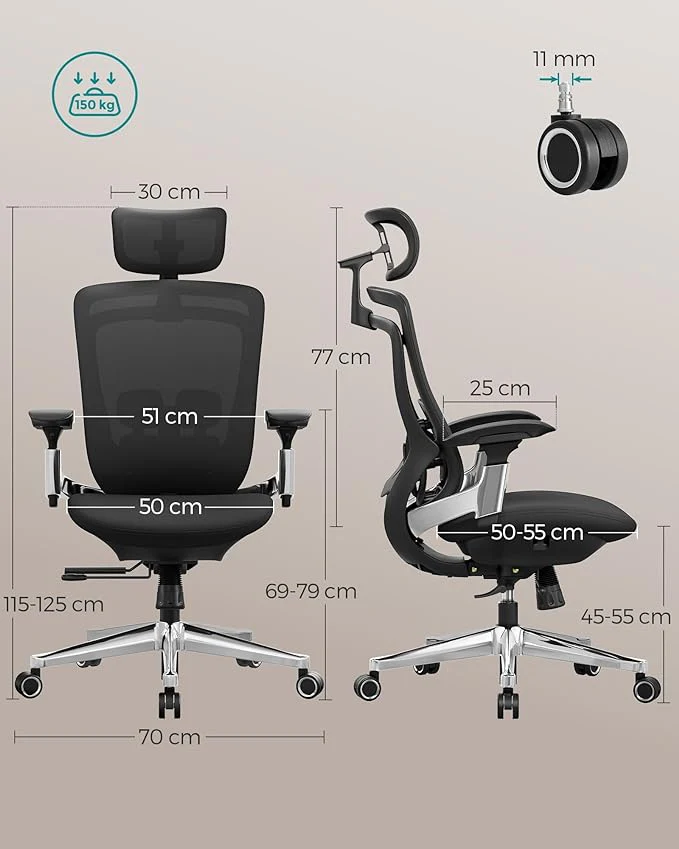Ergo Elite 2.0 Ergonomische Bureaustoel - Compleet Verstelbaar - 6-delige TPR-lendensteun - Tot 150 kg belastbaar - Image 3