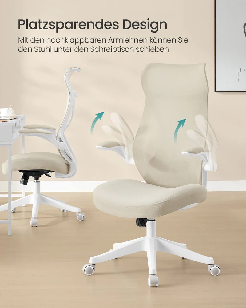 Ergonomische Bureaustoel – Met Hoofdsteun, Lendensteun en Opvouwbare Armleuningen – S-vormige Rugleuning – Tot 150 kg Draagvermogen - Image 5