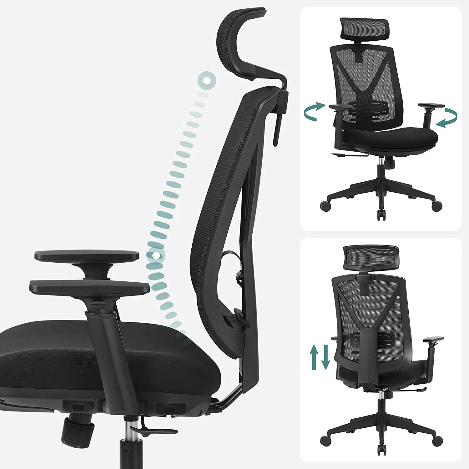Ergonomische Bureaustoel met Voetensteun – Mesh Rugleuning – Verstelbare Lendensteun en Hoofdsteun – 150 kg Draagvermogen - Image 3