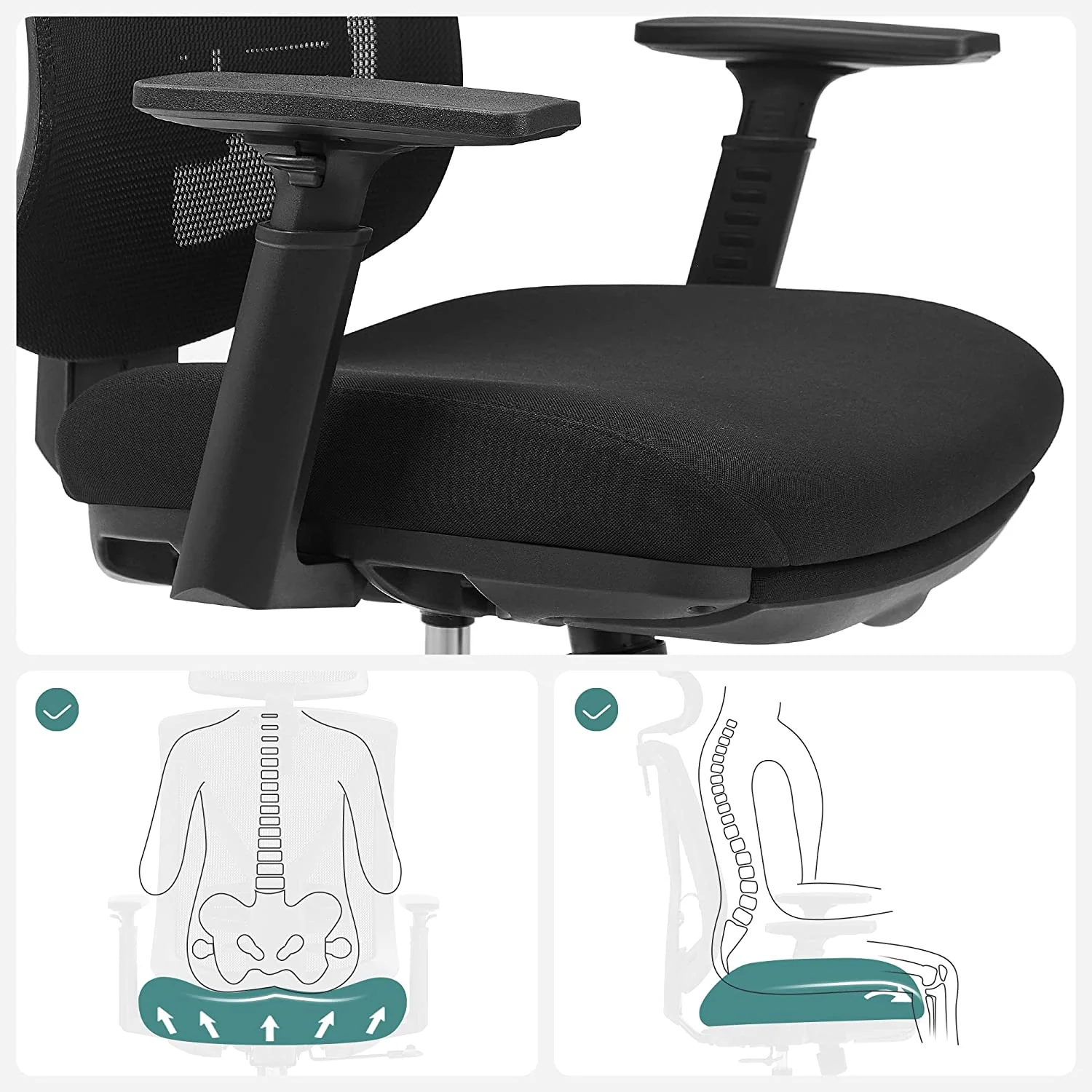 Ergonomische Bureaustoel met Voetensteun – Mesh Rugleuning – Verstelbare Lendensteun en Hoofdsteun – 150 kg Draagvermogen - Image 5