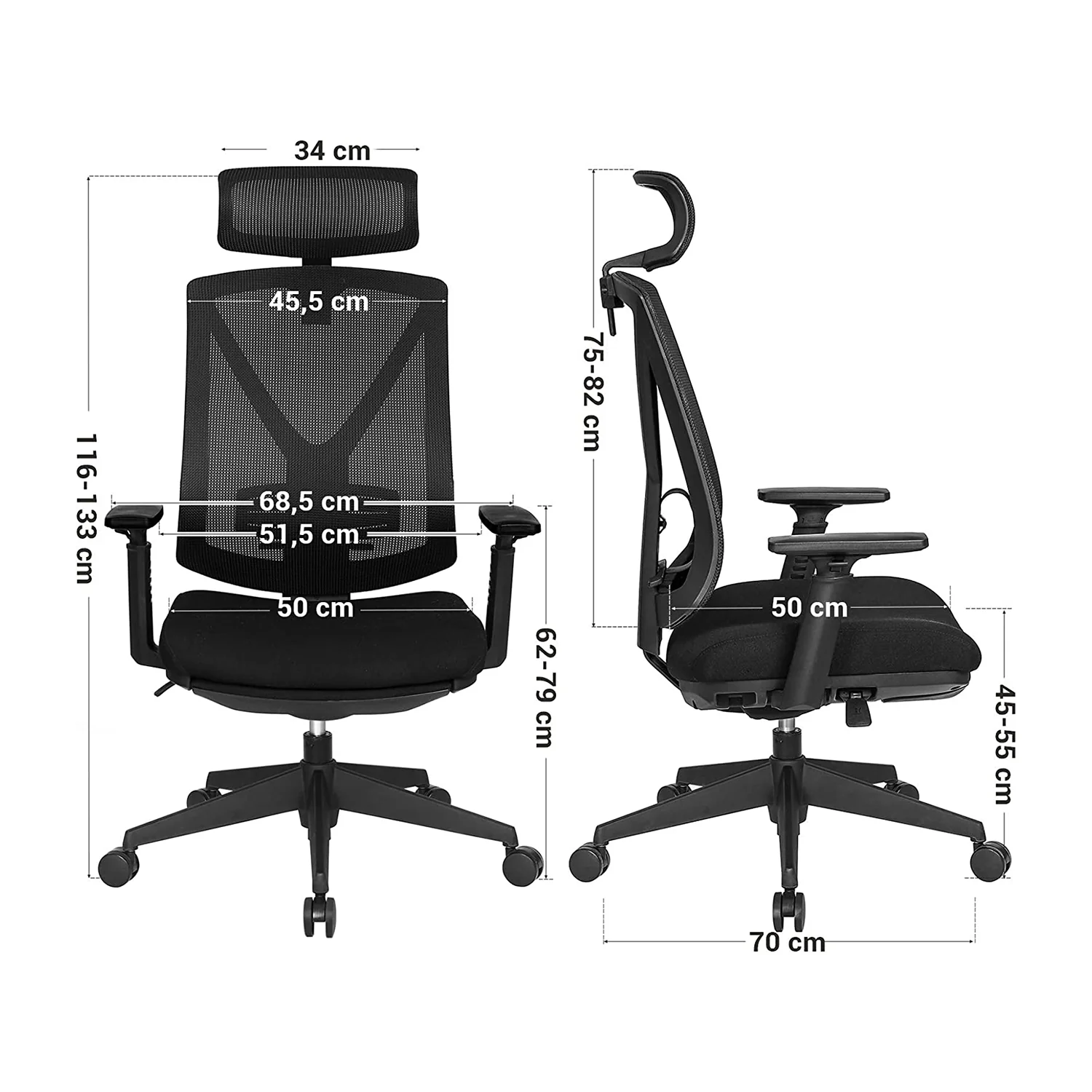 Ergonomische Bureaustoel met Voetensteun – Mesh Rugleuning – Verstelbare Lendensteun en Hoofdsteun – 150 kg Draagvermogen - Image 7