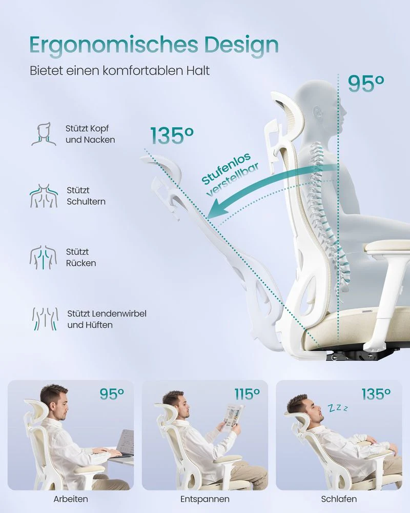 Ergonomische Bureaustoel – Verstelbare Lendensteun – Ademend Netweefsel – Kantelfunctie – Draagvermogen 150 kg - Image 5