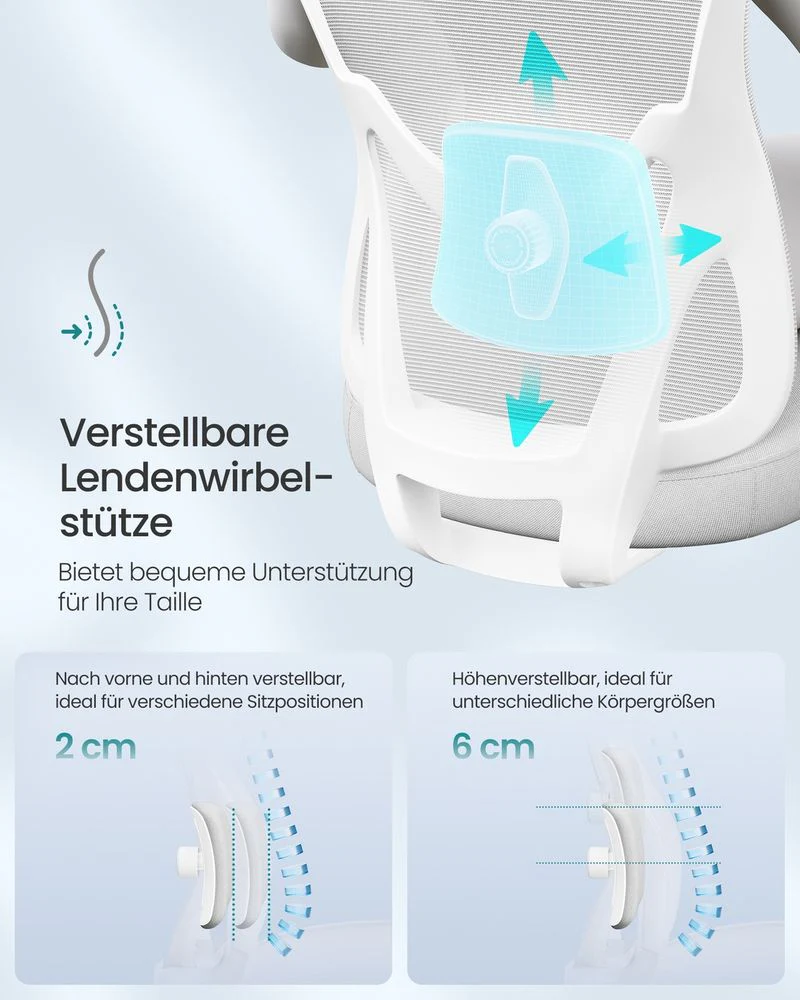 Ergonomische Bureaustoel – Verstelbare Lendensteun – Ademend Netweefsel – Kantelfunctie – Draagvermogen 150 kg - Image 7
