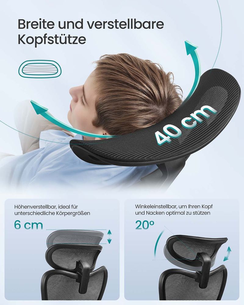 Ergonomische Bureaustoel – Verstelbare Lendensteun – Ademend Netweefsel – Kantelfunctie – Draagvermogen 150 kg - Image 9
