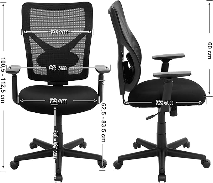 Bureaustoel - Ergonomische Kantoorstoel met Kantelmechanisme - Verstelbare armleuningen - Mesh - Image 3