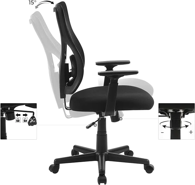 Bureaustoel - Ergonomische Kantoorstoel met Kantelmechanisme - Verstelbare armleuningen - Mesh - Image 6