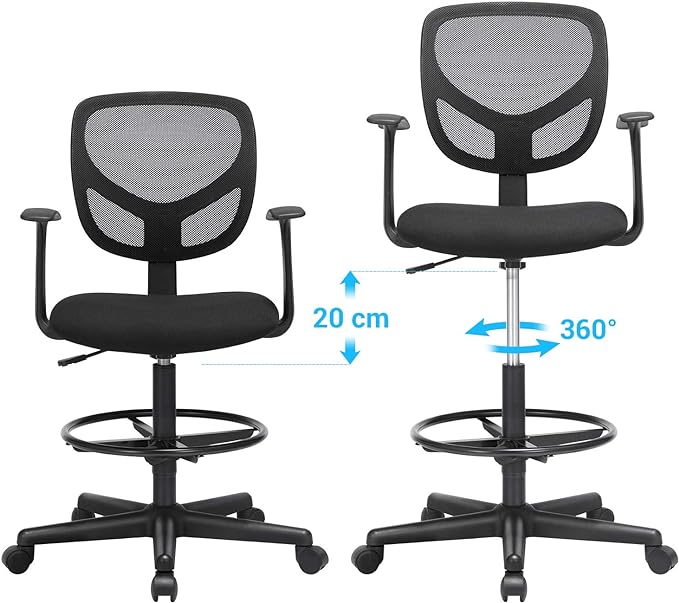 Ergonomische Kruk - Bureaustoel - Kappersstoel -  In Hoogte Verstelbare Voetensteun - 360° draaibaar - Image 3