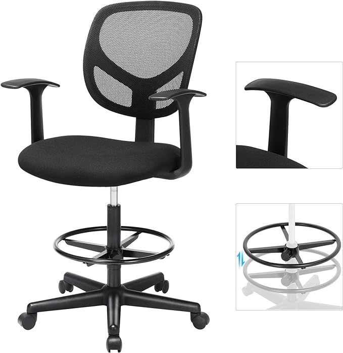 Ergonomische Kruk - Bureaustoel - Kappersstoel -  In Hoogte Verstelbare Voetensteun - 360° draaibaar - Image 4
