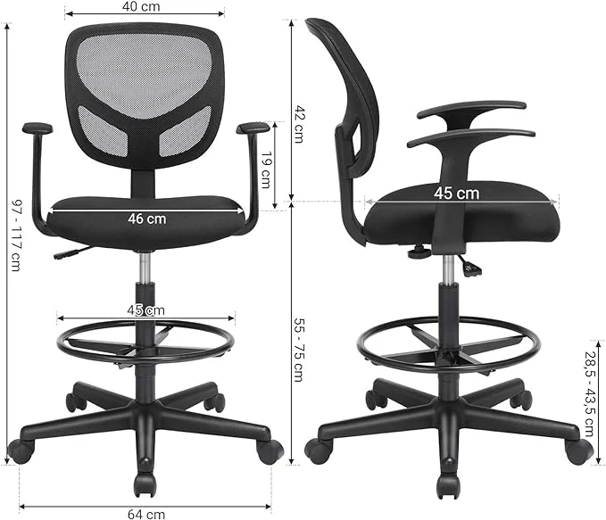 Ergonomische Kruk - Bureaustoel - Kappersstoel -  In Hoogte Verstelbare Voetensteun - 360° draaibaar - Image 6