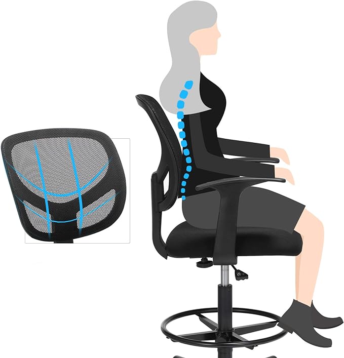 Ergonomische Kruk - Bureaustoel - Kappersstoel -  In Hoogte Verstelbare Voetensteun - 360° draaibaar - Image 7