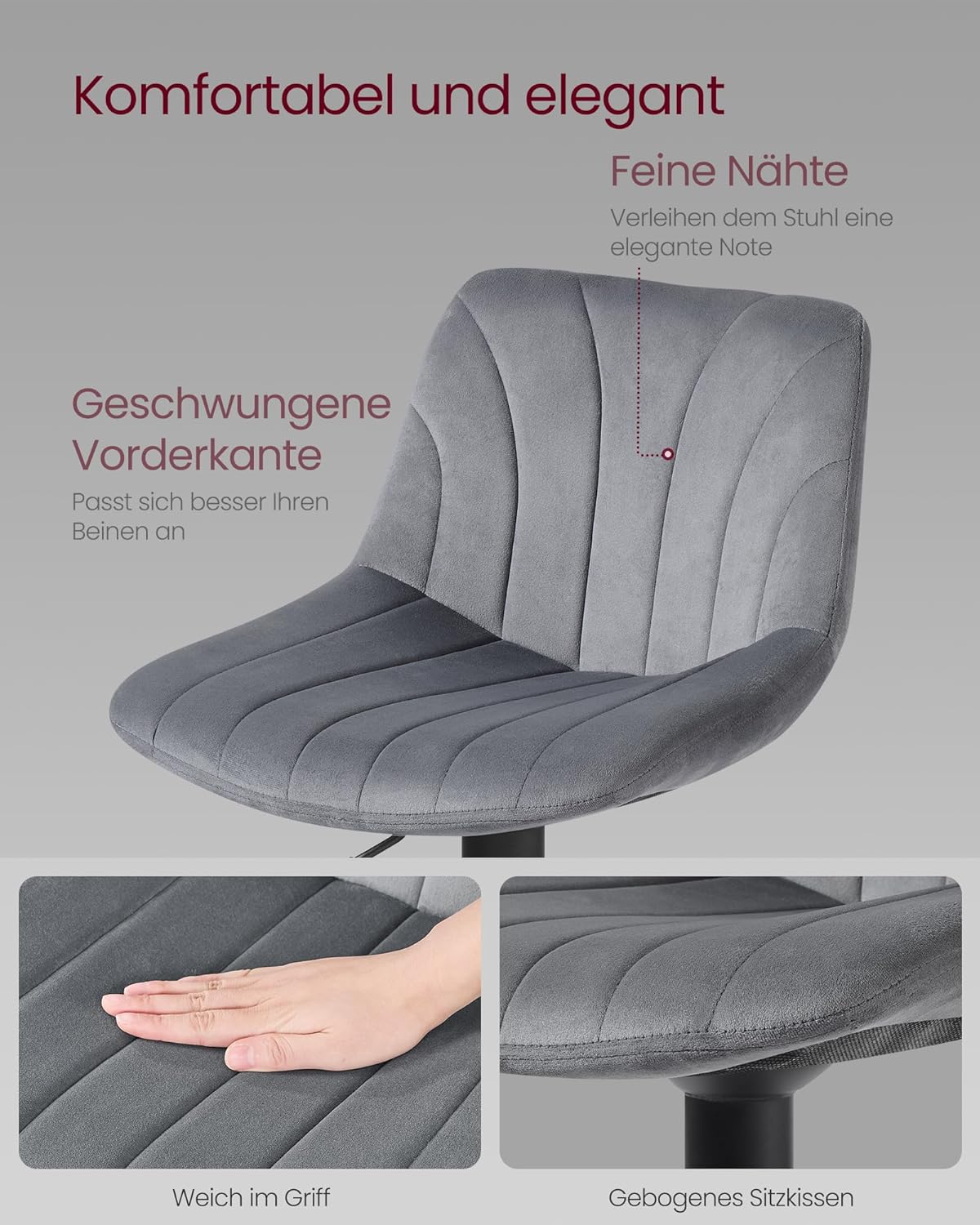 Fluwelen Barkrukken Set van 2 – In Hoogte Verstelbaar & 360° Draaibaar – Met Rugleuning En Voetsteun - Image 6