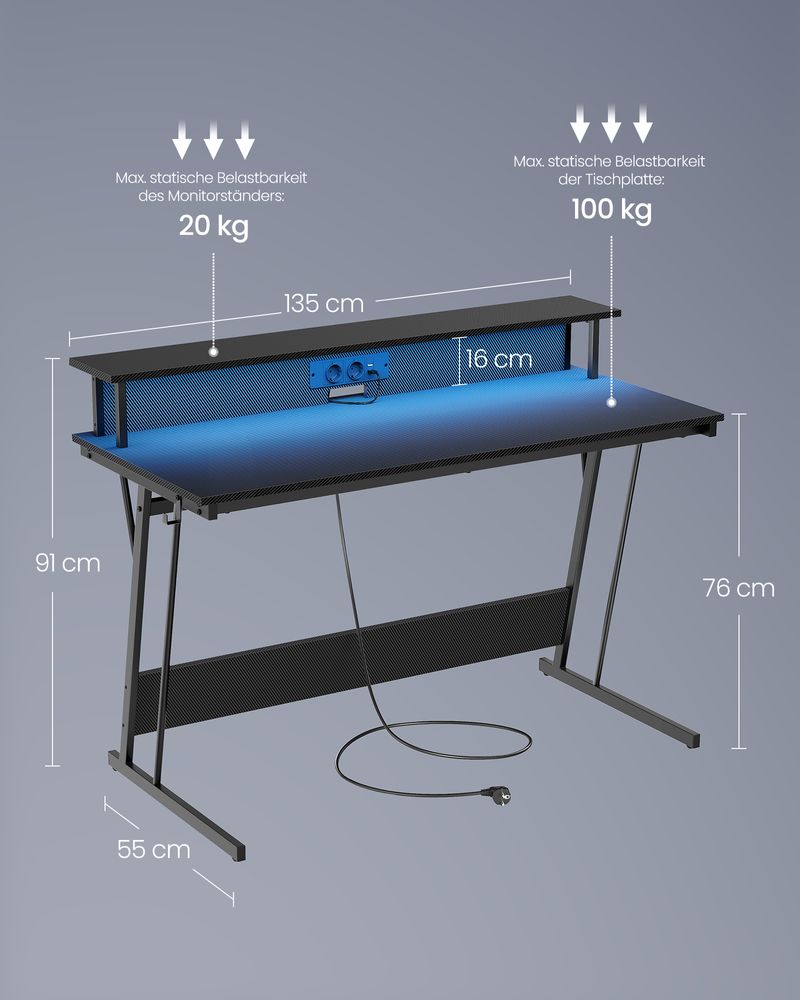 Gamebureau met LED - Gaming Tafel met Stopcontact en USB-aansluiting - Image 10