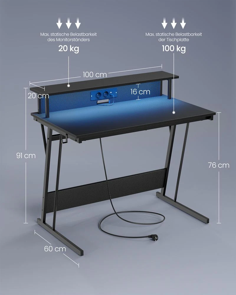 Gamebureau met LED - Gaming Tafel met Stopcontact en USB-aansluiting - Image 11