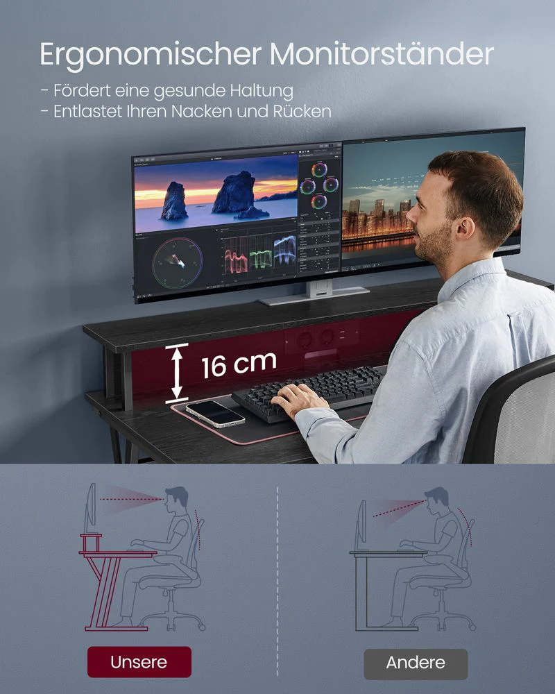 Gamebureau met LED - Gaming Tafel met Stopcontact en USB-aansluiting - Image 13