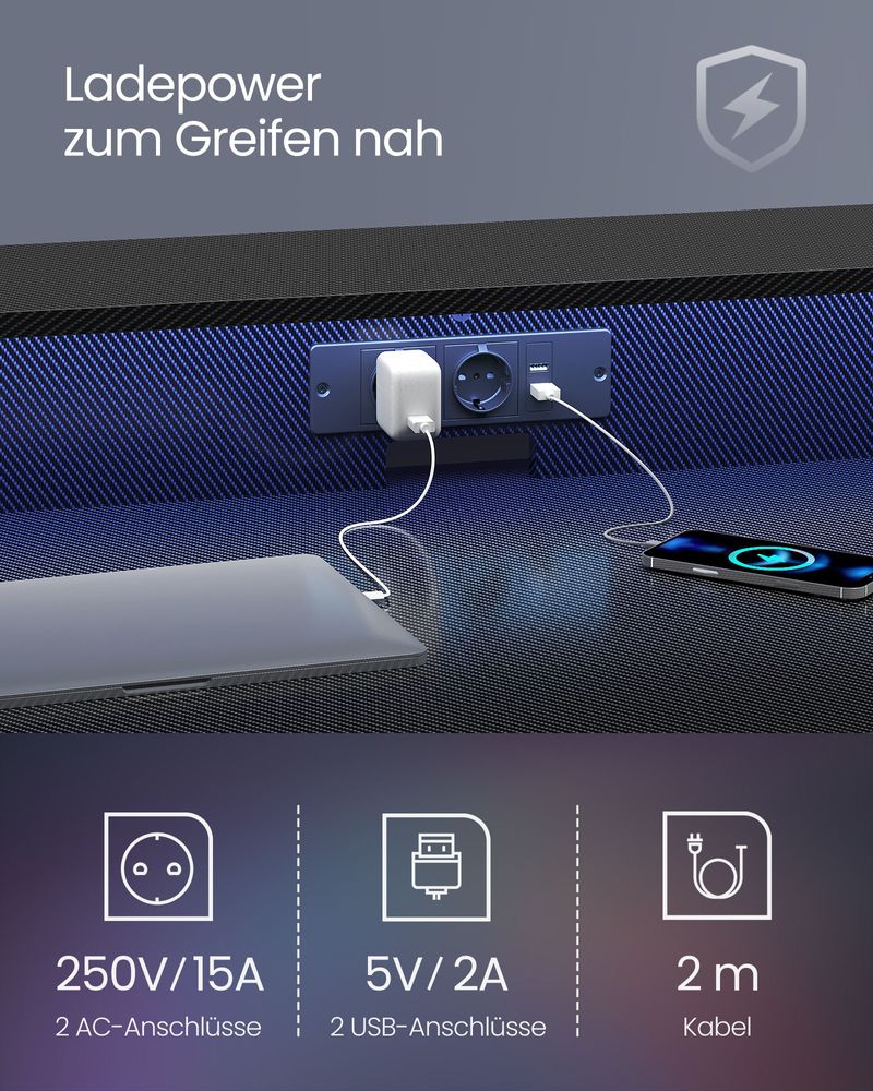 Gamebureau met LED - Gaming Tafel met Stopcontact en USB-aansluiting - Image 7
