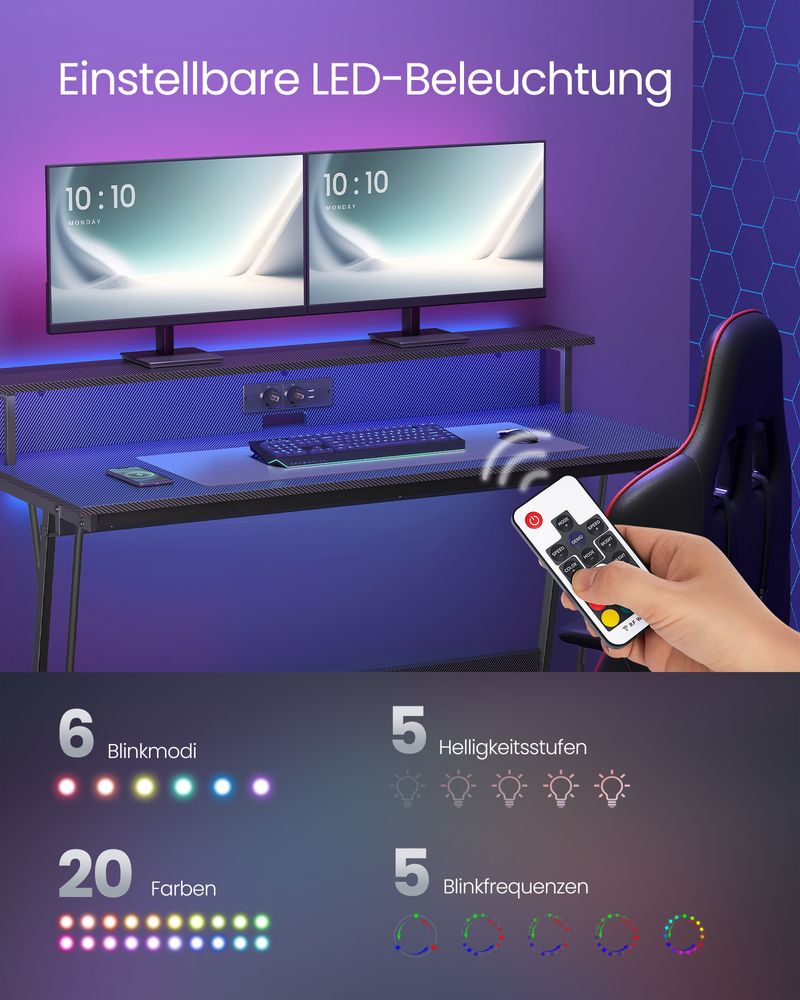 Gamebureau met LED - Gaming Tafel met Stopcontact en USB-aansluiting - Image 8