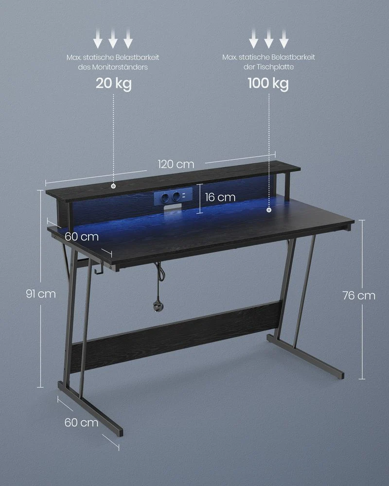 Gamebureau met LED - Gaming Tafel met Stopcontact en USB-aansluiting - Image 9