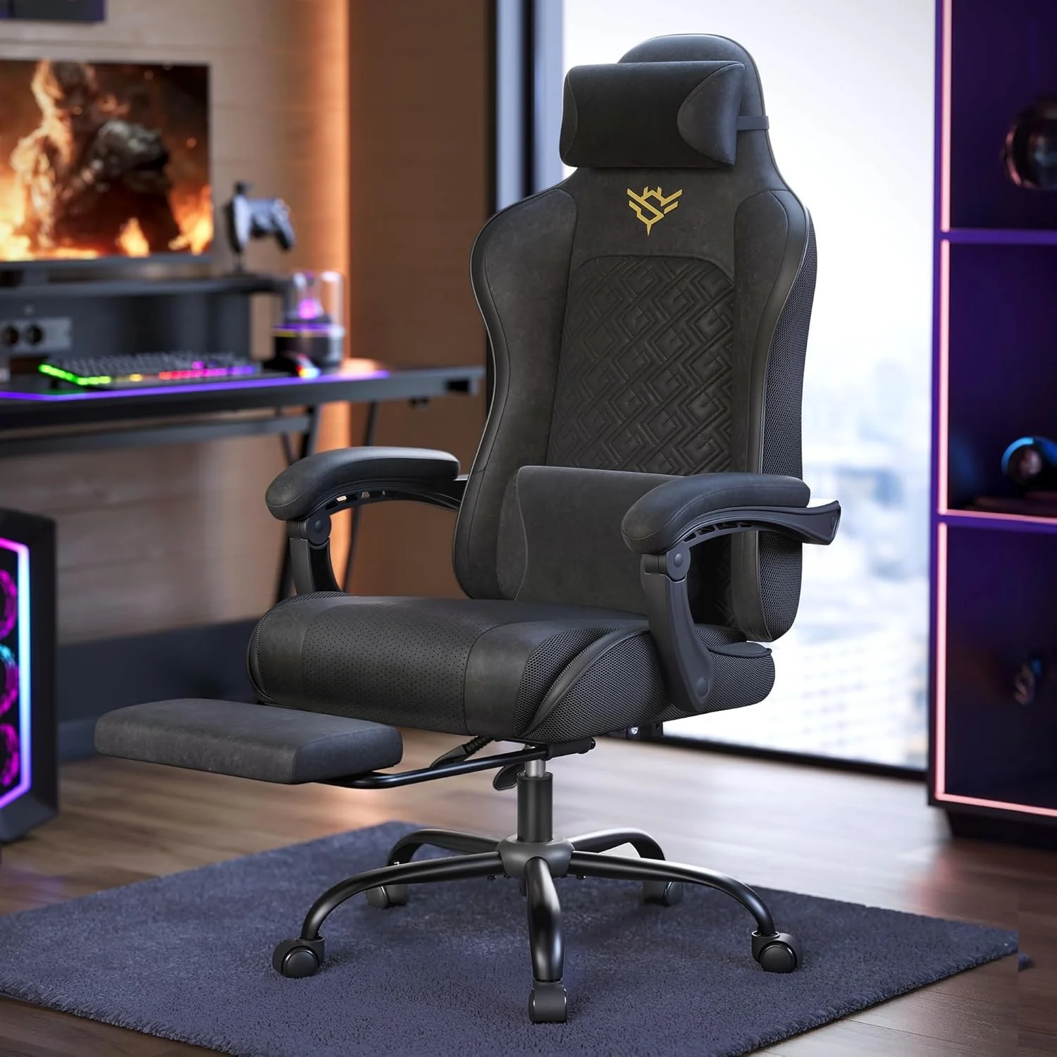 Gamingstoel – Ergonomische Bureaustoel met Voetsteun en Synchroonmechanisme - Compleet Verstelbaar - Image 5
