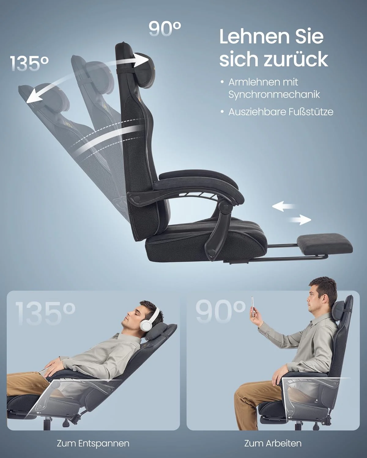 Gamingstoel – Ergonomische Bureaustoel met Voetsteun en Synchroonmechanisme - Compleet Verstelbaar - Image 9