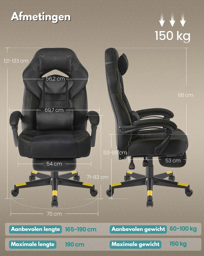 Gamingstoel met Voetensteun – Ergonomisch – Kantelbaar - Extra Dik Zitvlak - Hoogte Verstelbaar - Image 10