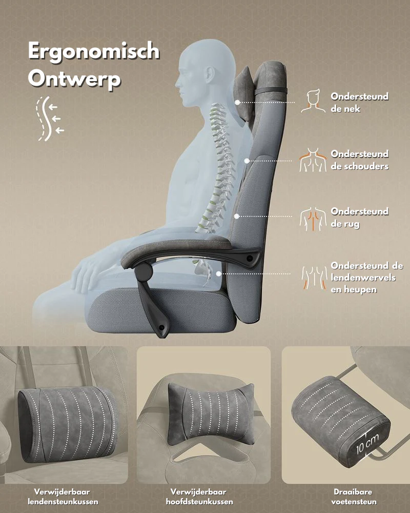 Gamingstoel met Voetensteun – Ergonomisch – Kantelbaar - Extra Dik Zitvlak - Hoogte Verstelbaar - Image 8