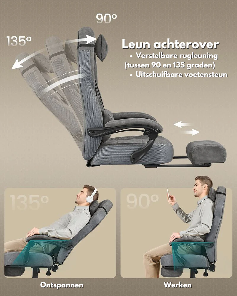 Gamingstoel met Voetensteun – Ergonomisch – Kantelbaar - Extra Dik Zitvlak - Hoogte Verstelbaar - Image 9