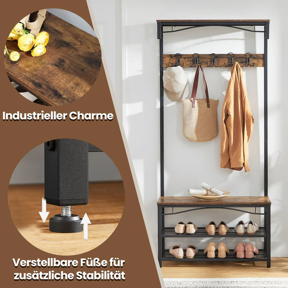 Kapstok met Bank en Schoenenrek – Industriële Stijl – Functioneel en Elegant voor de Hal - Image 3