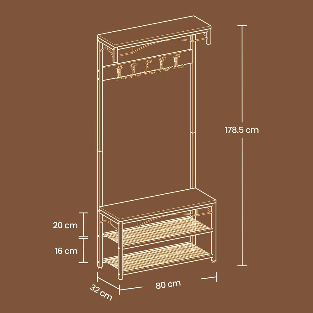 Kapstok met Bank en Schoenenrek – Industriële Stijl – Functioneel en Elegant voor de Hal - Image 5