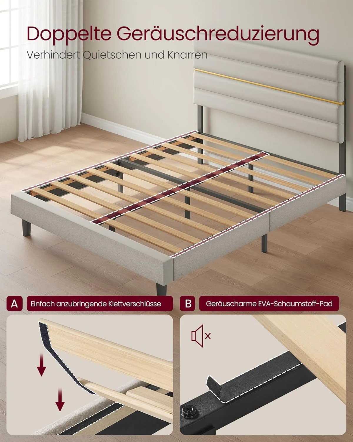 Gestoffeerd Bedframe – 160x200 cm – Verstelbaar Hoofdbord – Metalen En Massiefhouten Constructie – Modern Design - Image 6