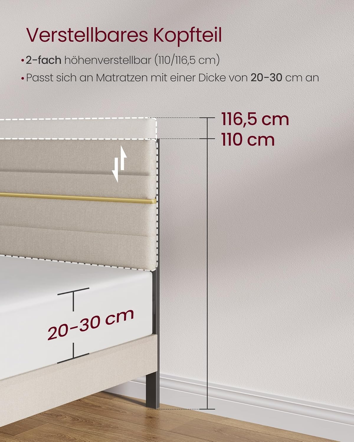 Gestoffeerd Bedframe – 160x200 cm – Verstelbaar Hoofdbord – Metalen En Massiefhouten Constructie – Modern Design - Image 7