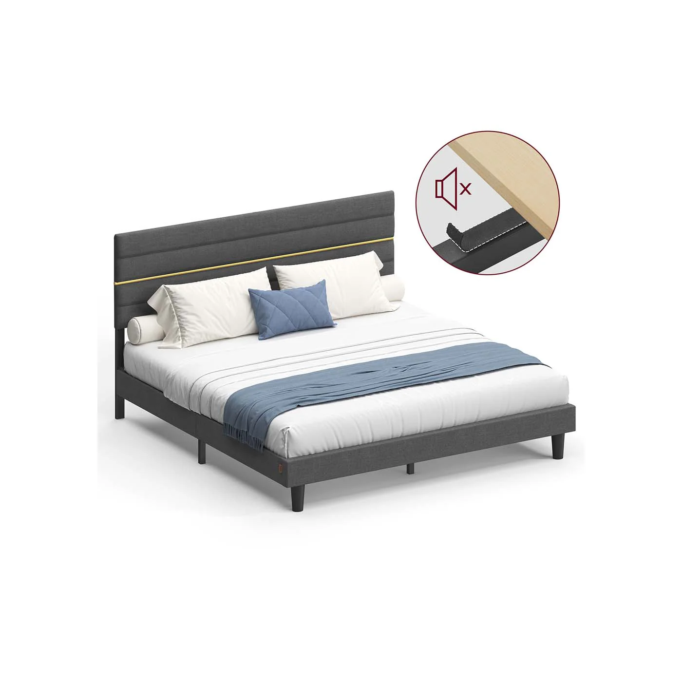 Gestoffeerd Bedframe – Leigrijs – In Hoogte Verstelbaar Hoofdbord – Robuuste Constructie - Image 3