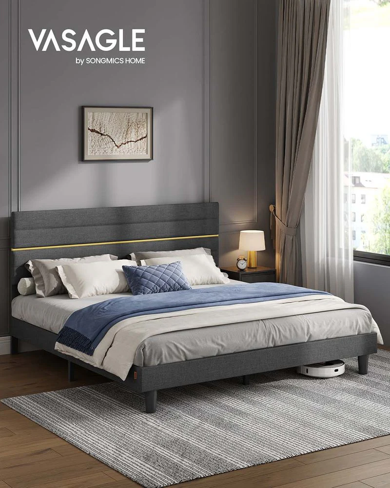 Gestoffeerd Bedframe – Leigrijs – In Hoogte Verstelbaar Hoofdbord – Robuuste Constructie - Image 4