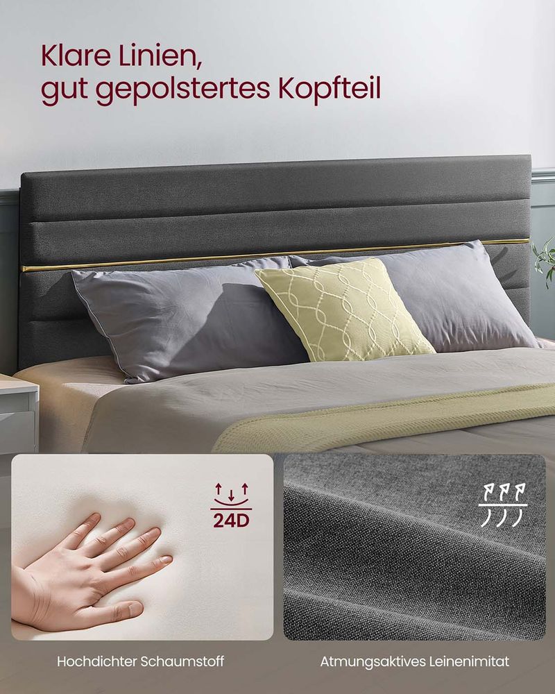 Gestoffeerd Bedframe – Leigrijs – In Hoogte Verstelbaar Hoofdbord – Robuuste Constructie - Image 5